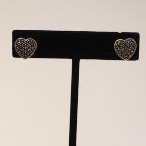 Sterling Silver Heart Marcasite Stud Earrings